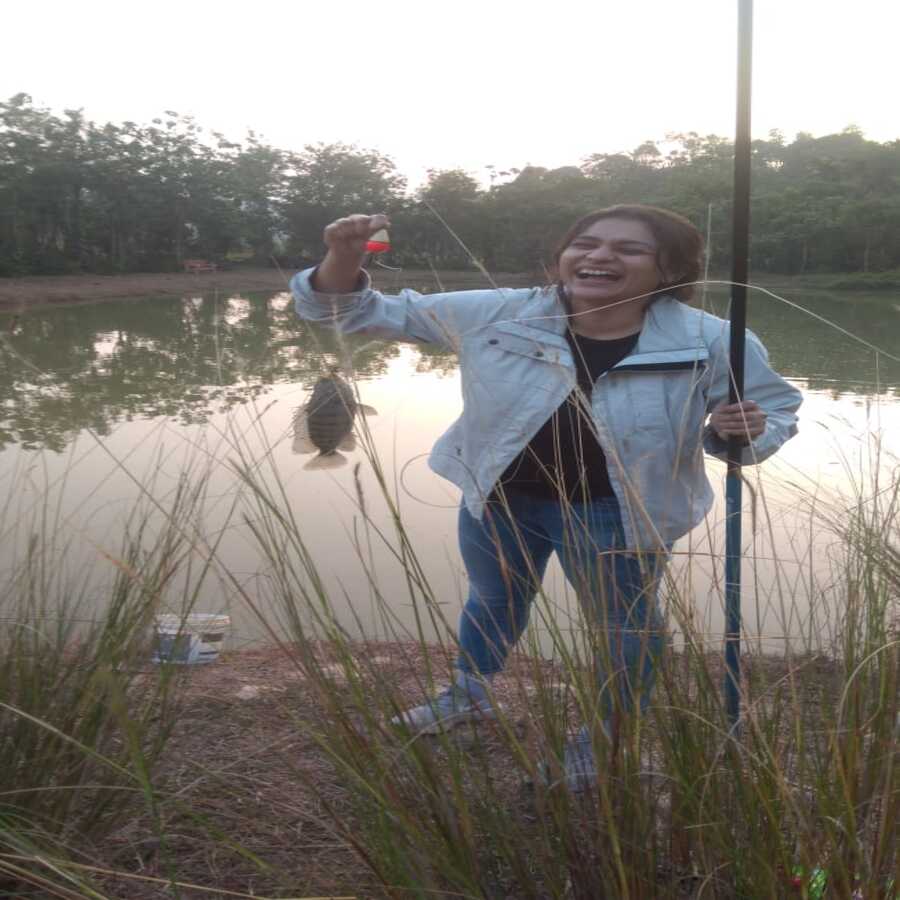 lake trail - lady fishing